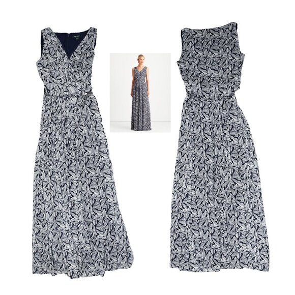 Ralph Lauren Size 6 Tropical Floral Georgette Belted Sleeveless Maxi Gown Dress - Picture 1 of 1